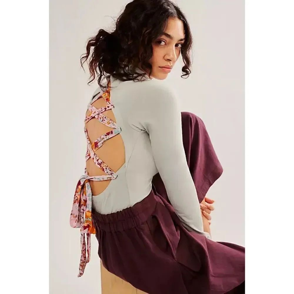 New Free People Intimately Straps In The Back Bodysuit Gray size Medium